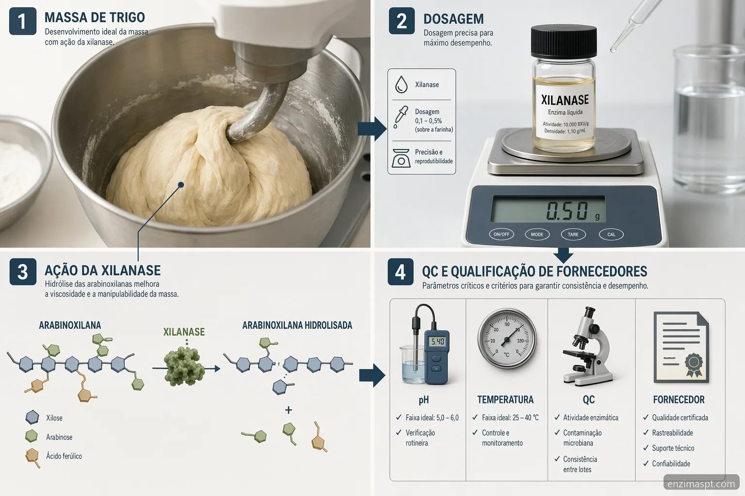 enzimas alteradas en el higado: industrial xylanase in baking, showing dough performance and QC checks