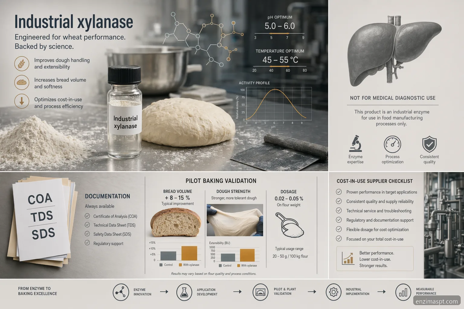 enzimas del higado altas xilanase buying checklist with flour enzyme specs, COA documents, and pilot baking metrics